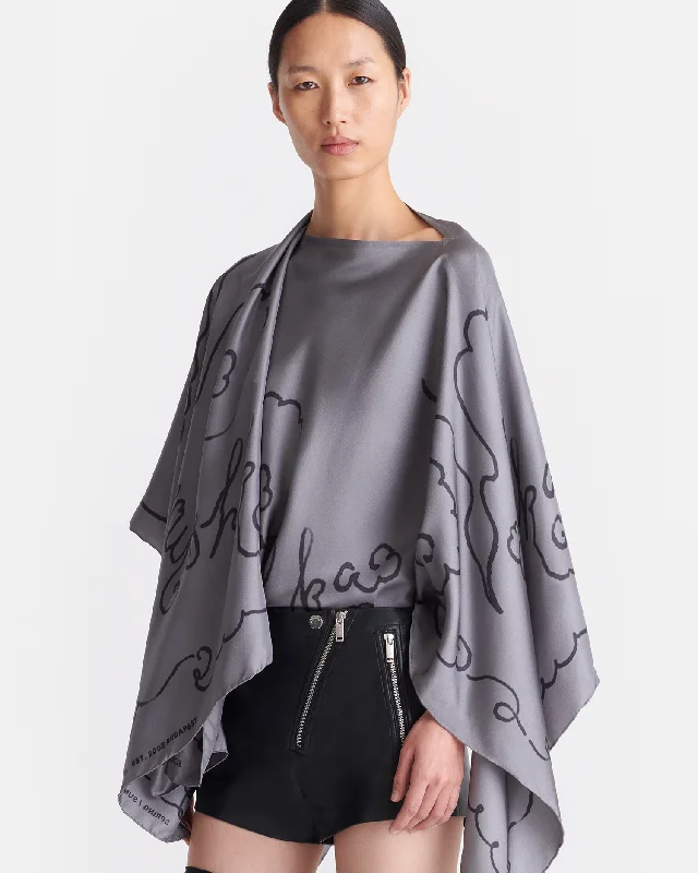 Sukey - Oversized Printed Silk Scarf - Cloud Grey