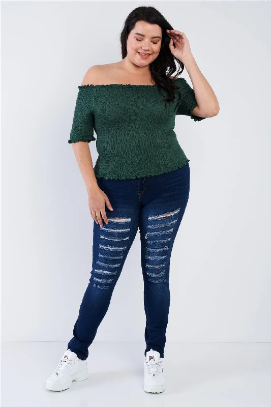 Junior Plus Size Off The Shoulder Hunter Green Top /2-2