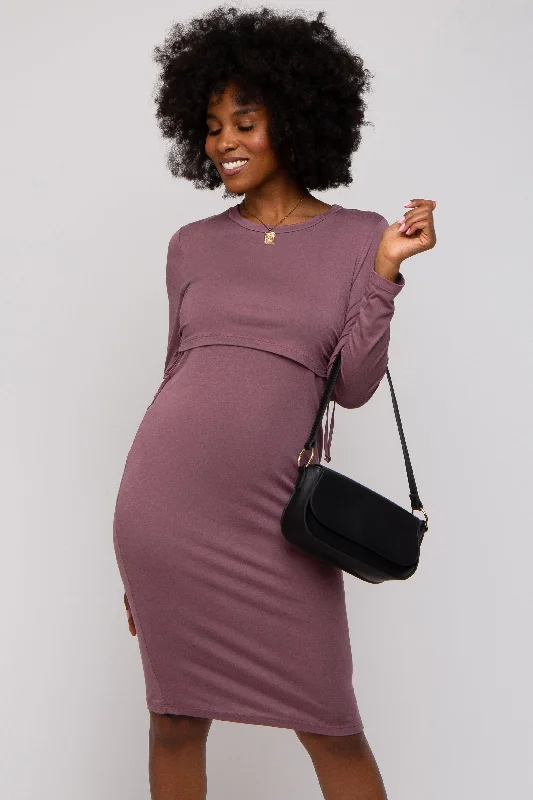 Mauve Long Sleeve Nursing Dress