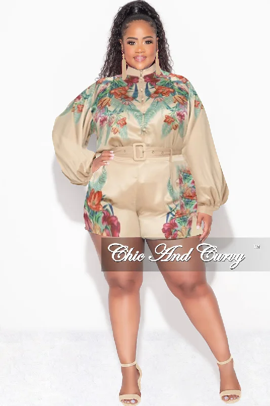 Final Sale Plus Size 2pc Short Set in Tan Multi-Color