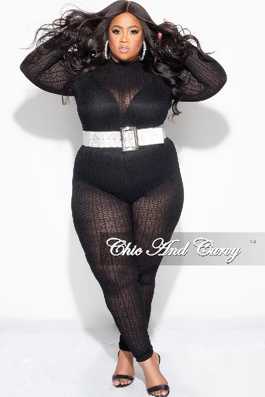 Final Sale Plus Size 2pc Sheer Lace Bodysuit Pants Set in Black