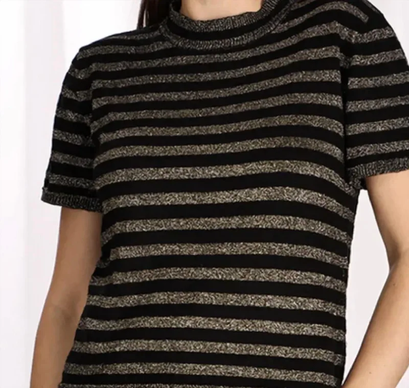 Lurex Stripe Tee In Black