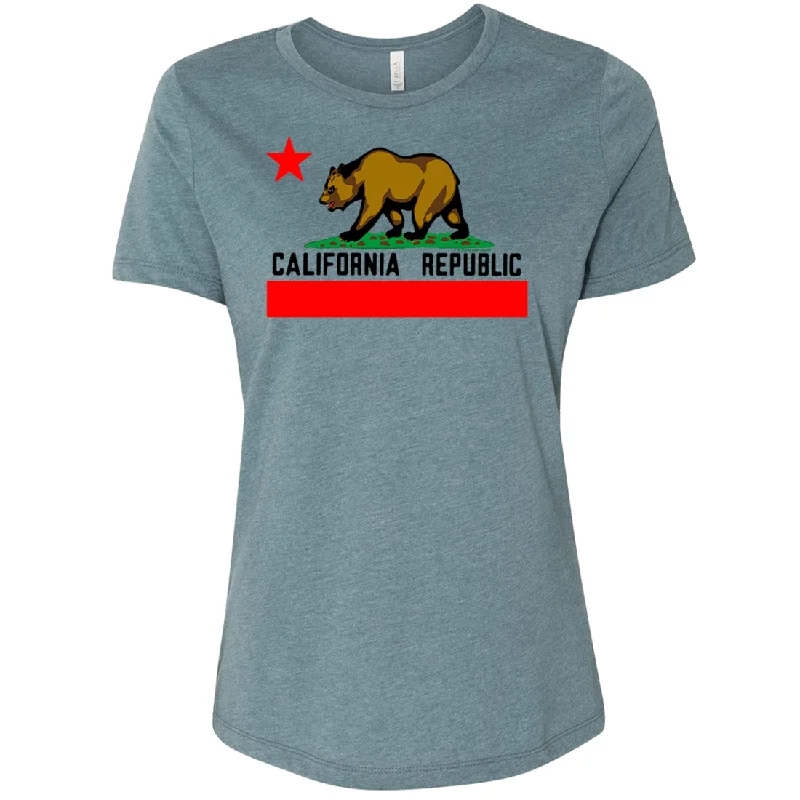 California Republic Borderless Bear Flag Black Text Women's Relaxed Jersey Tee