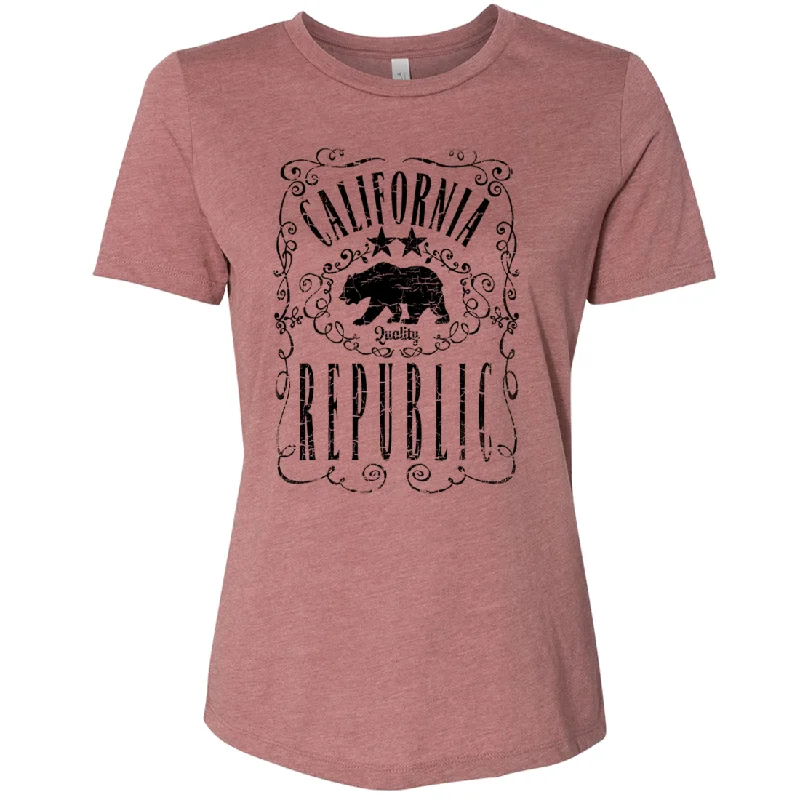 California Republic JD Whiskey Black Print Women's Relaxed Jersey Tee