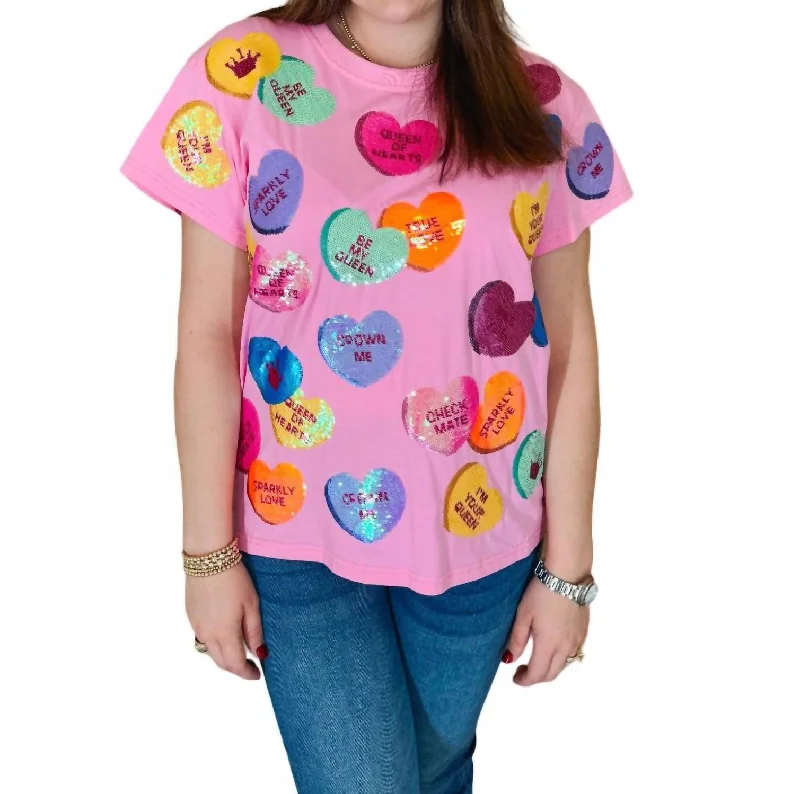 Candy Hearts Tee In Pink