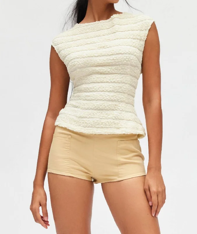 Low Back Textured Cap Sleeve Tee In Ivory