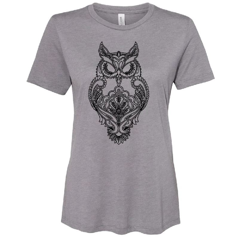 Mystical Owl Stencil Black Women's Relaxed Jersey Tee