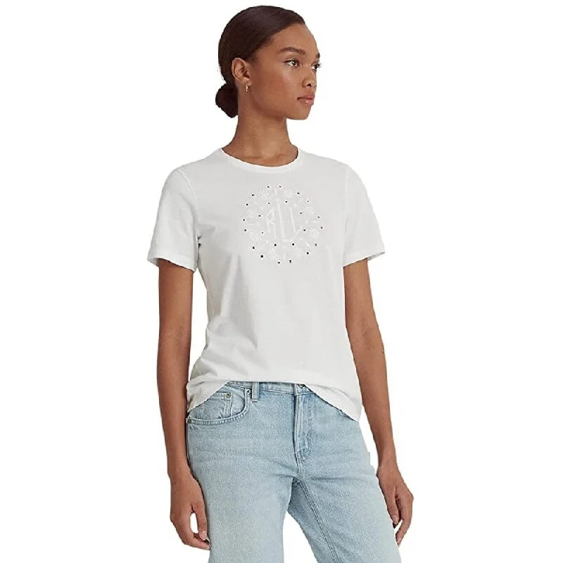 Ralph Lauren Women's Eyelet Logo Jersey Tee White Size X-Large