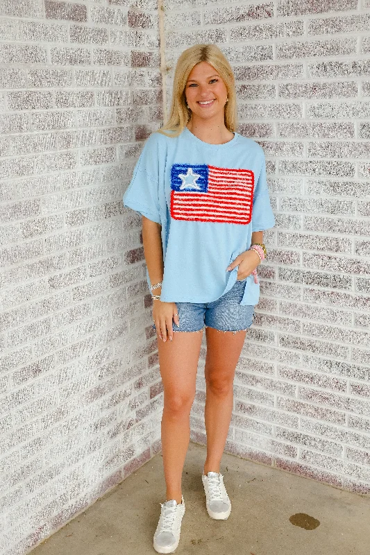 Wild Indigo - Cue The Sparklers USA Flag Embroidery Tee